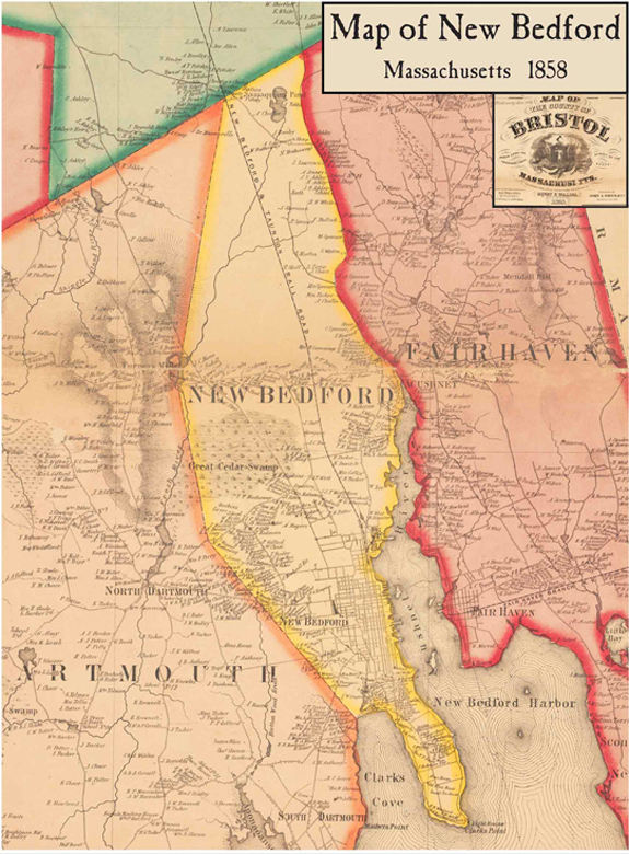 1858 Map of new Bedford, Ma. - www.Whalingcity.net